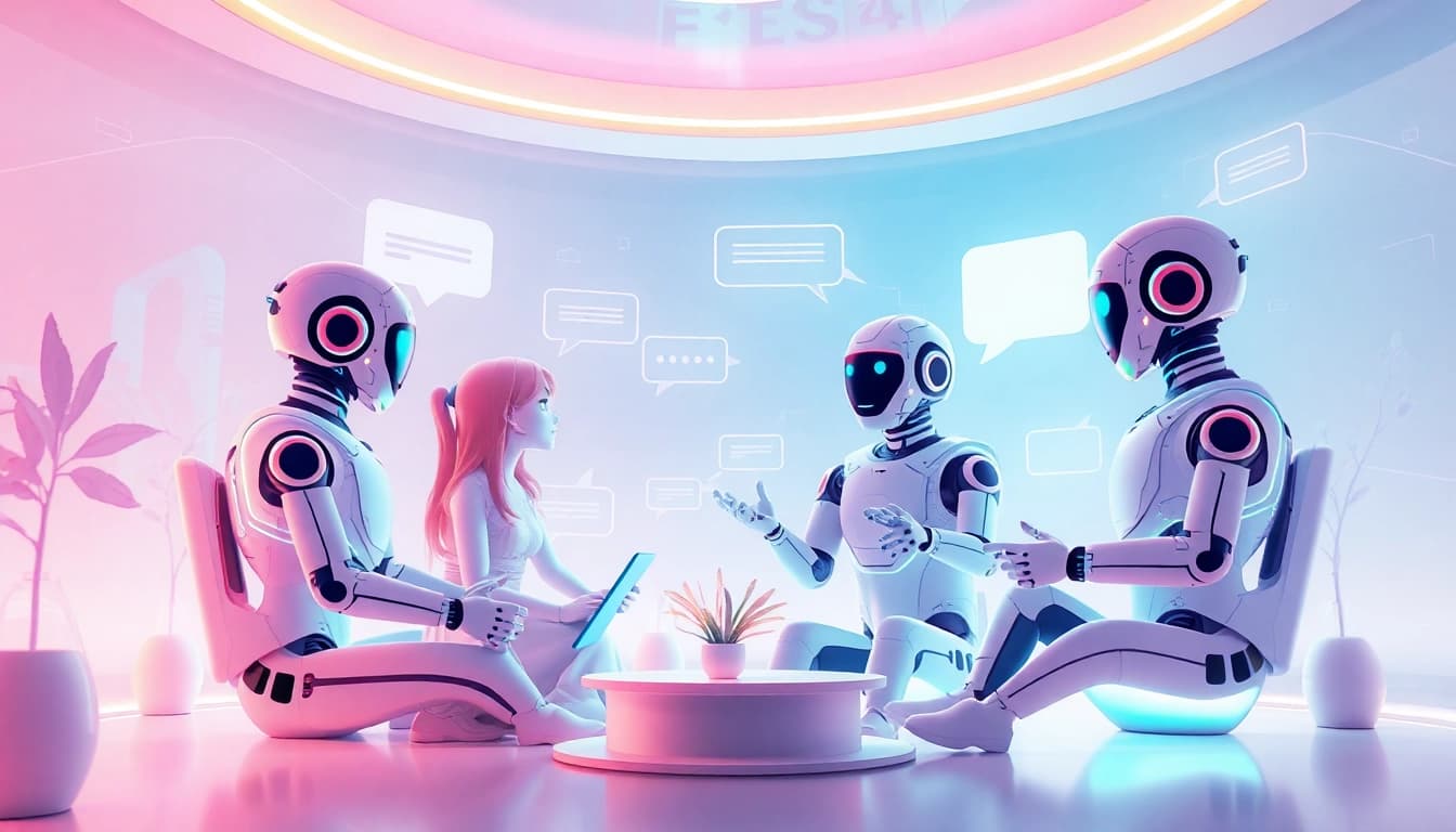 Interactive scene showing diverse users connecting with Crush AI companions in a warm digital environment.