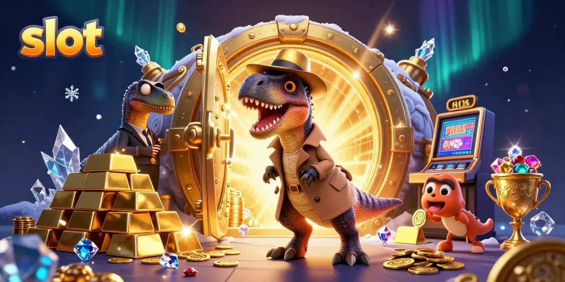 Slot gacor menyajikan velociaptor dan karakter unik di mesin slot yang penuh harta karun.