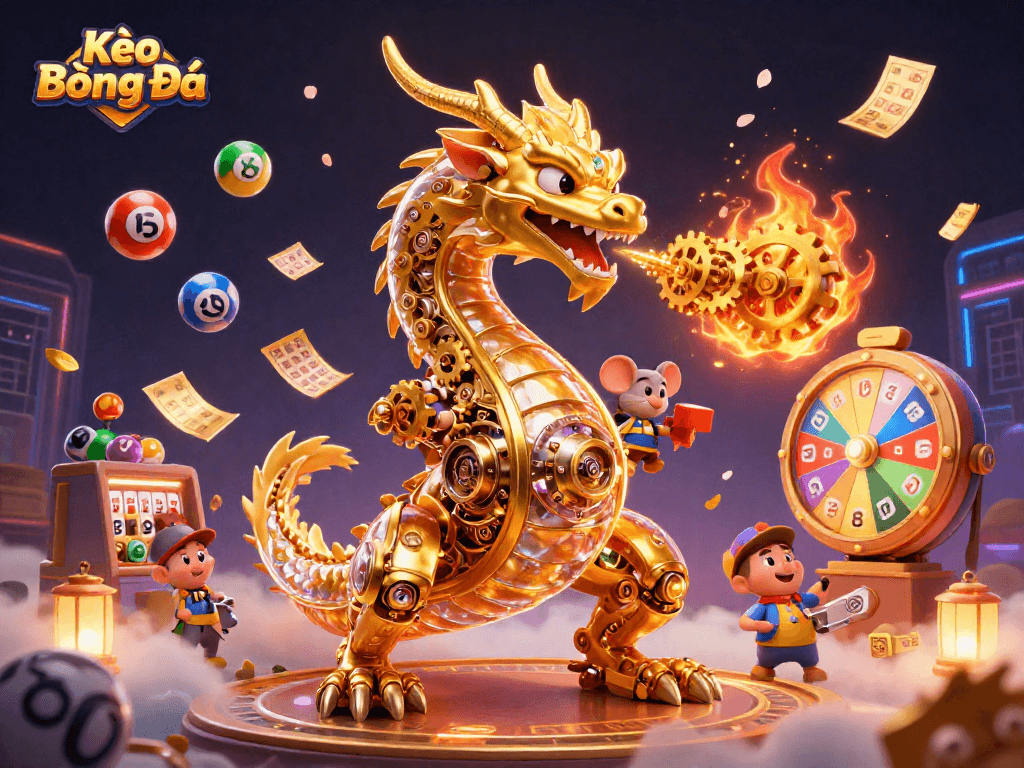 Kèo Bóng Đá engages players with vibrant lottery elements in an exciting 3D illustration.