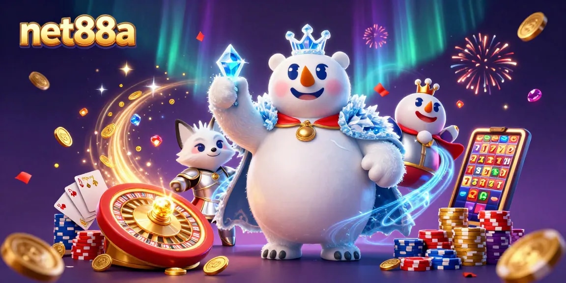 Experience the excitement of net88a with a vibrant gaming scene featuring an ice king and snow fox.