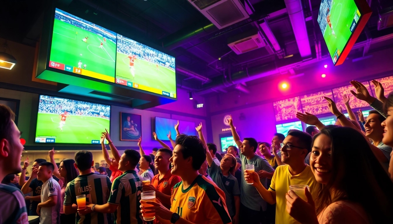 Exciting live soccer streaming atmosphere at https://socolive.spot/ showcasing enthusiastic fans in a vibrant sports bar.