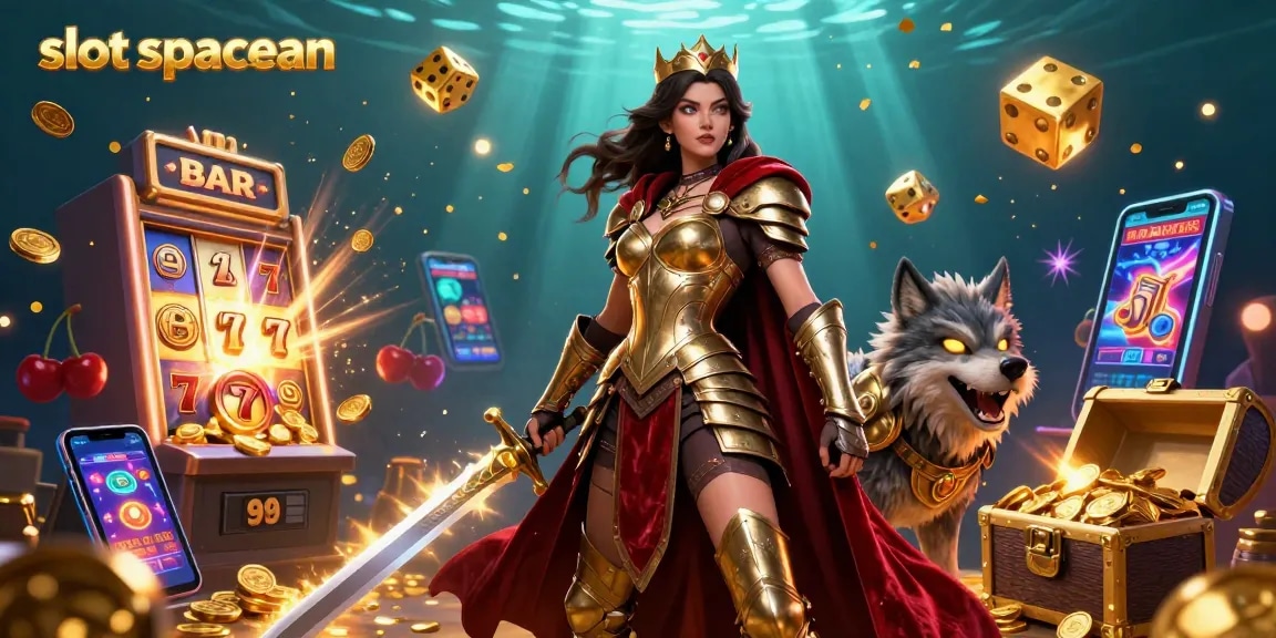 Engage in the thrilling slot spaceman experience with a dynamic 3D illustration of action-filled casino elements and characters.