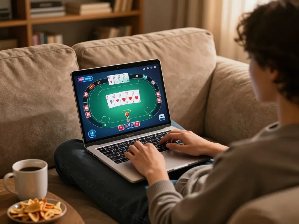 Engage in online poker action at https://ok904.com/ with a cozy home setup and strategic gameplay design
