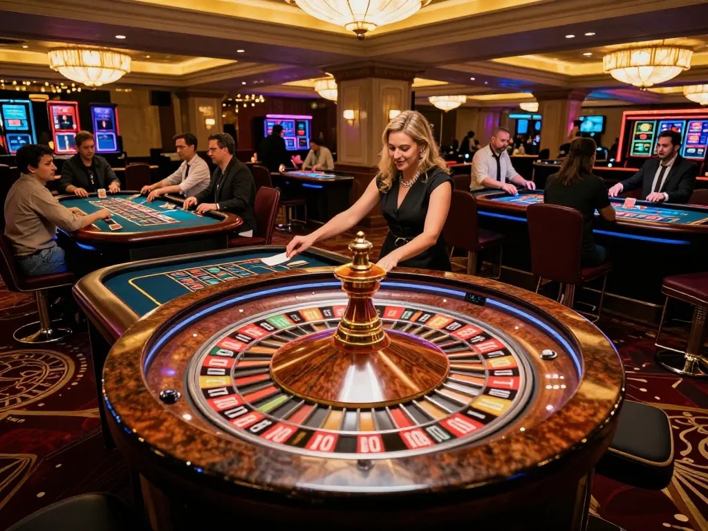 Experience thrilling bets at https://hi88.casino/ with players engaged around a lively roulette table.