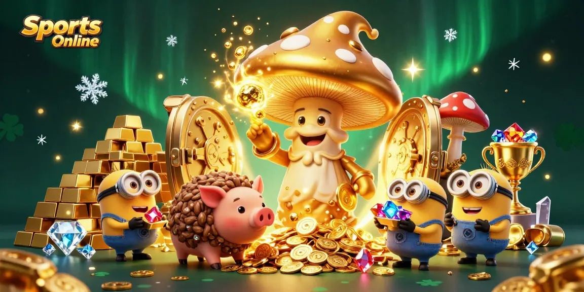 Betting with Sports Online in a 3D fantasy realm with gold treasures and magical elements