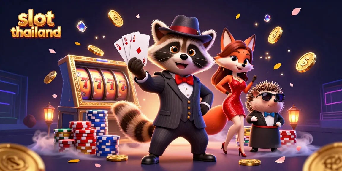 Experience the excitement of slot thailand with vibrant characters and dynamic casino elements in a captivating scene