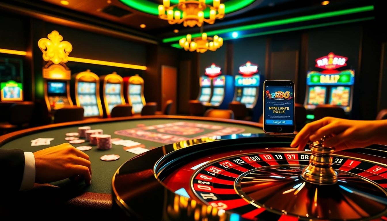 Experience gambling excitement at rr88 | đăng nhập with poker chips and a roulette wheel in a vibrant casino scene.