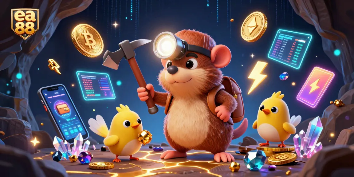 Engage with ea 88 as the treasure hunter mole uncovers crypto riches in a dynamic illustration.