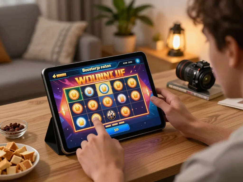 Player engaging in thrilling spinning action on boosterjp online slot machine game.