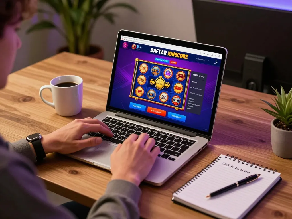 Engage in the DAFTAR IDNSCORE online casino experience with a vibrant gaming setup.