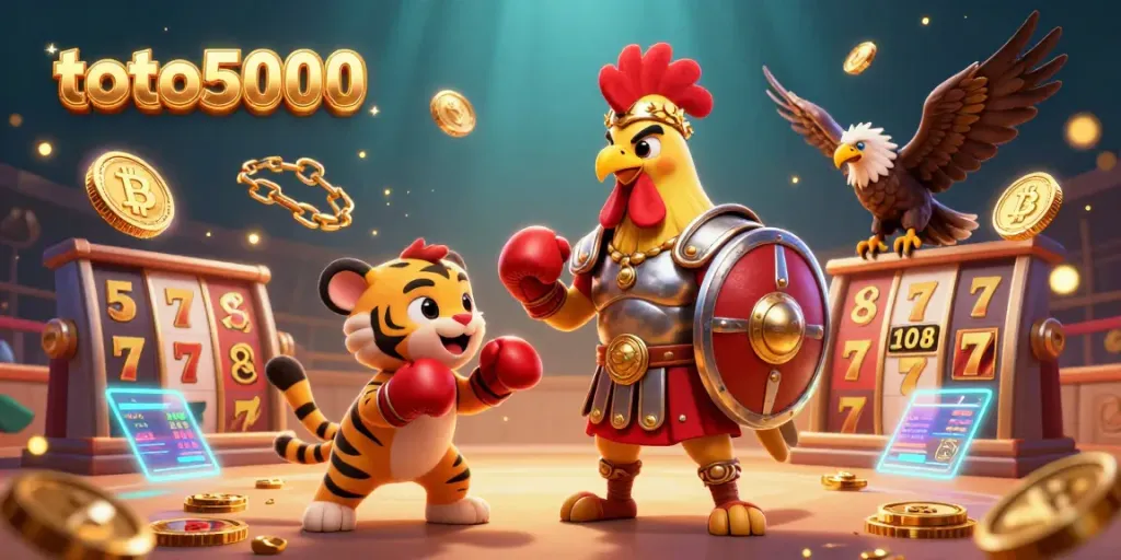 Experience thrilling gameplay at toto5000 with slot reels, jackpot counters, and crypto elements.