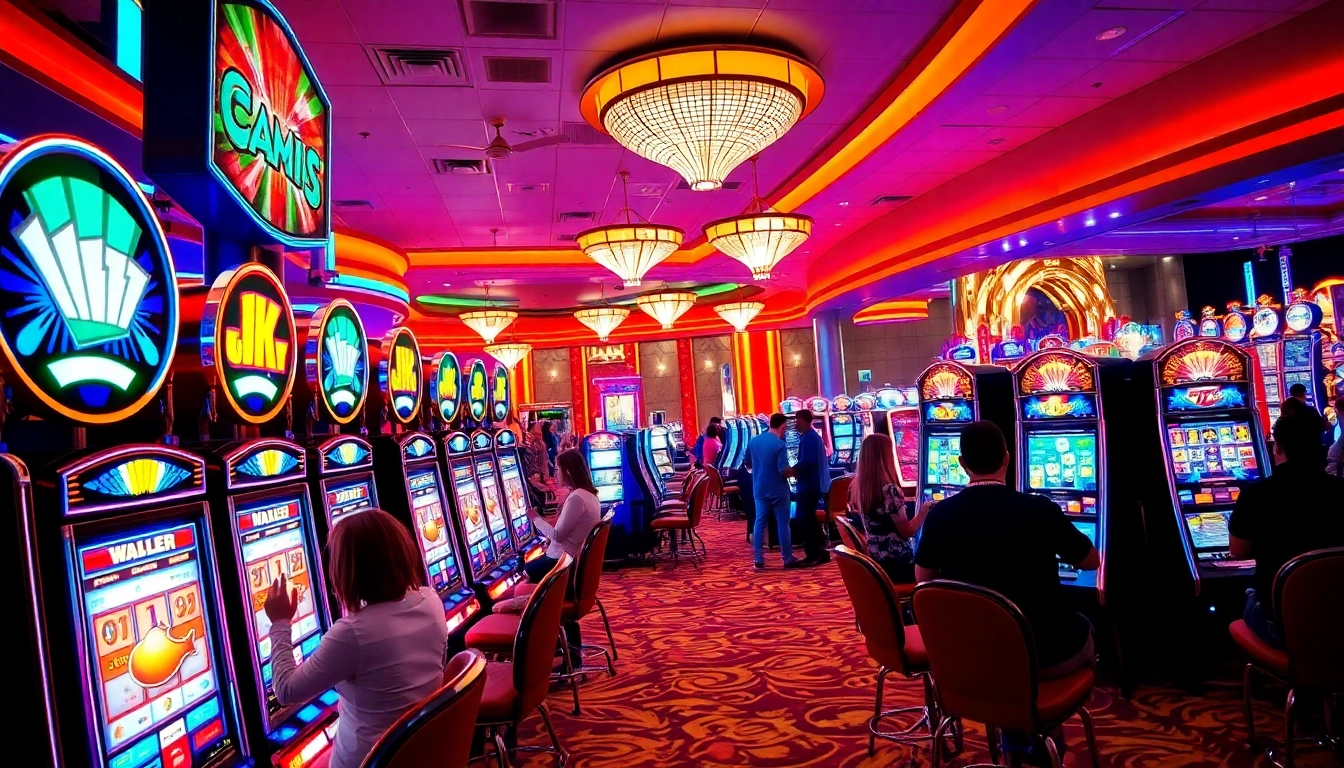 Permainan slot yang menarik dengan pemain bersemangat di kasino.