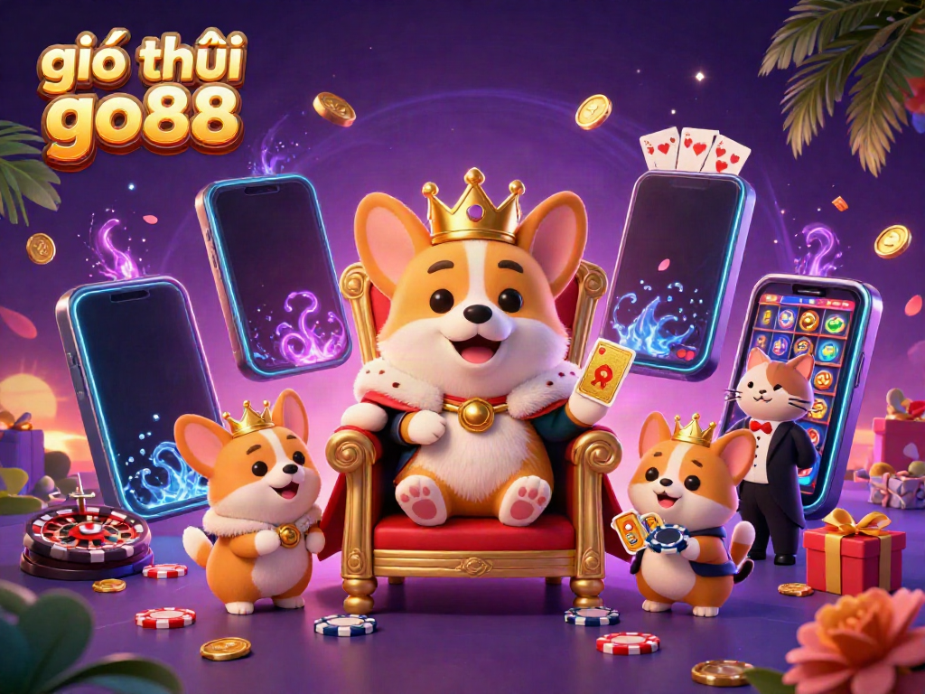 Unveil the vibrant world of giới thiệu go88 with a royal corgi and his lively entourage in an engaging casino setting.