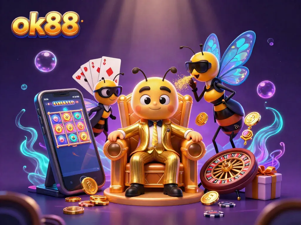 Experience thrilling gaming adventures at ok88 with a vibrant casino scene featuring a bumblebee mob boss and dynamic game elements.
