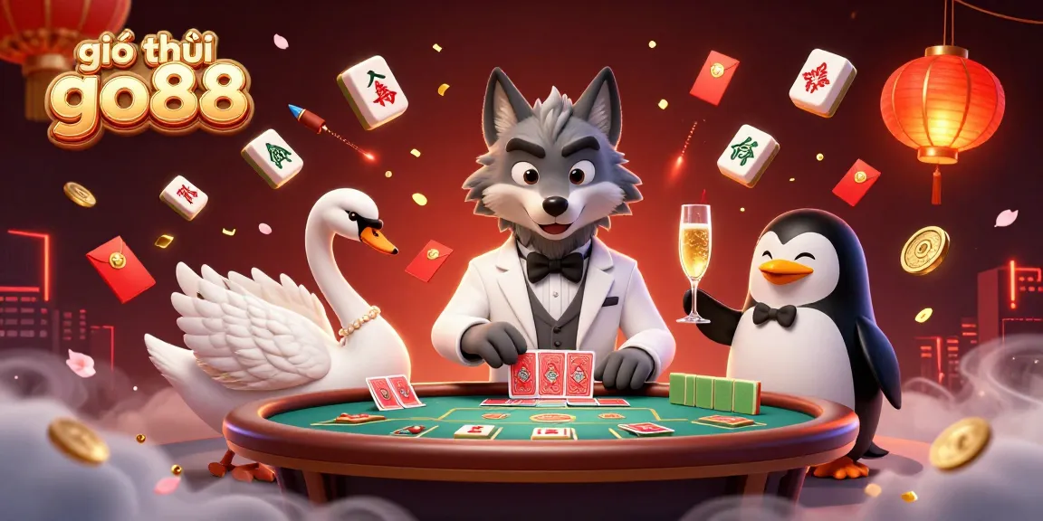 Experience the thrilling atmosphere of giới thiệu go88 with dynamic casino characters and festive decorations.