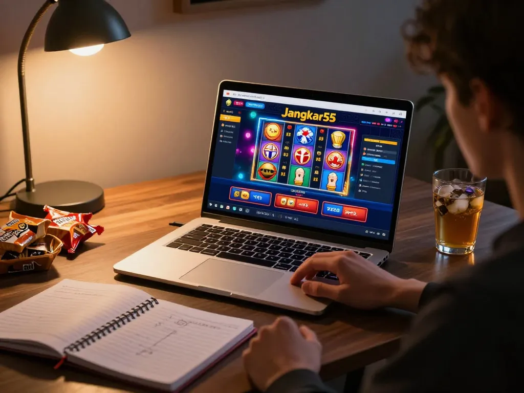 Engaging gameplay at jangkar55 online casino, showcasing vibrant slots and poker action.