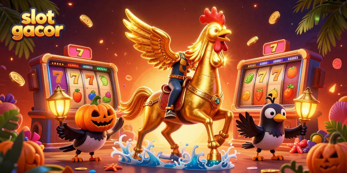 Slot gacor menghadirkan gambar ilustrasi kasino yang menarik dengan karakter unik dan elemen permainan.