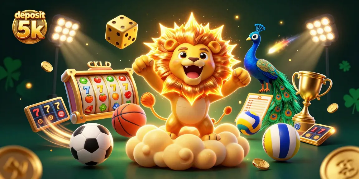 Spin to win with deposit 5k at a dynamic online casino scene featuring colorful slots and golden elements.