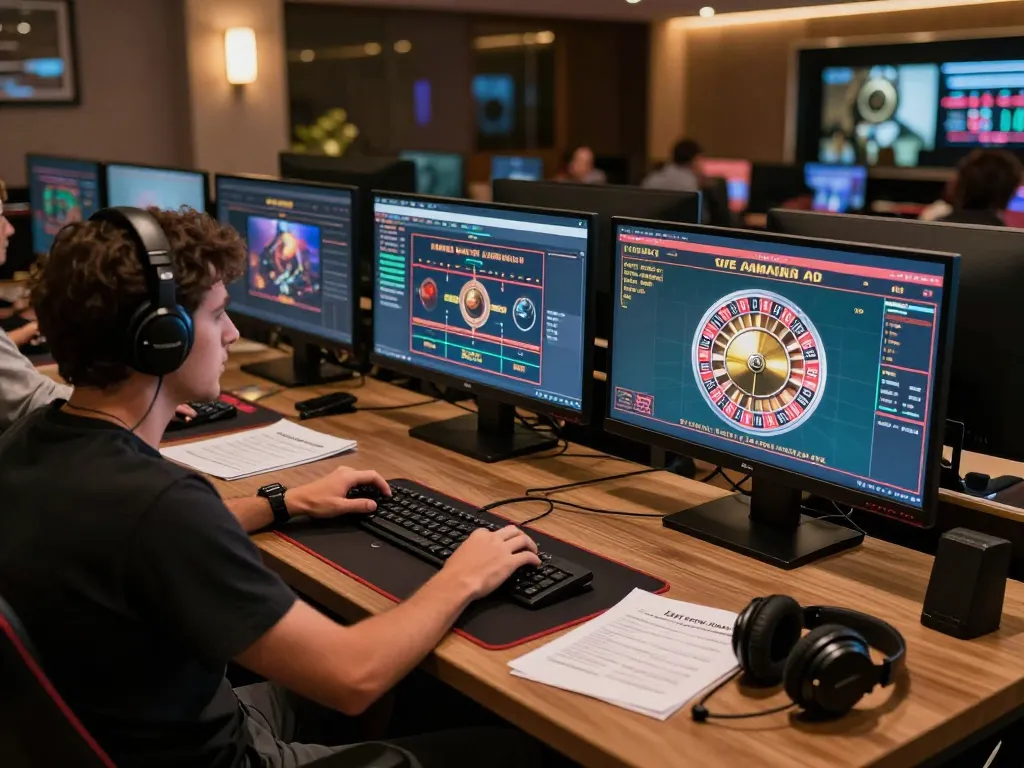 Terlibat dalam permainan online yang mendebarkan dengan tautan m88 yang menampilkan roulette dealer langsung di beberapa layar.