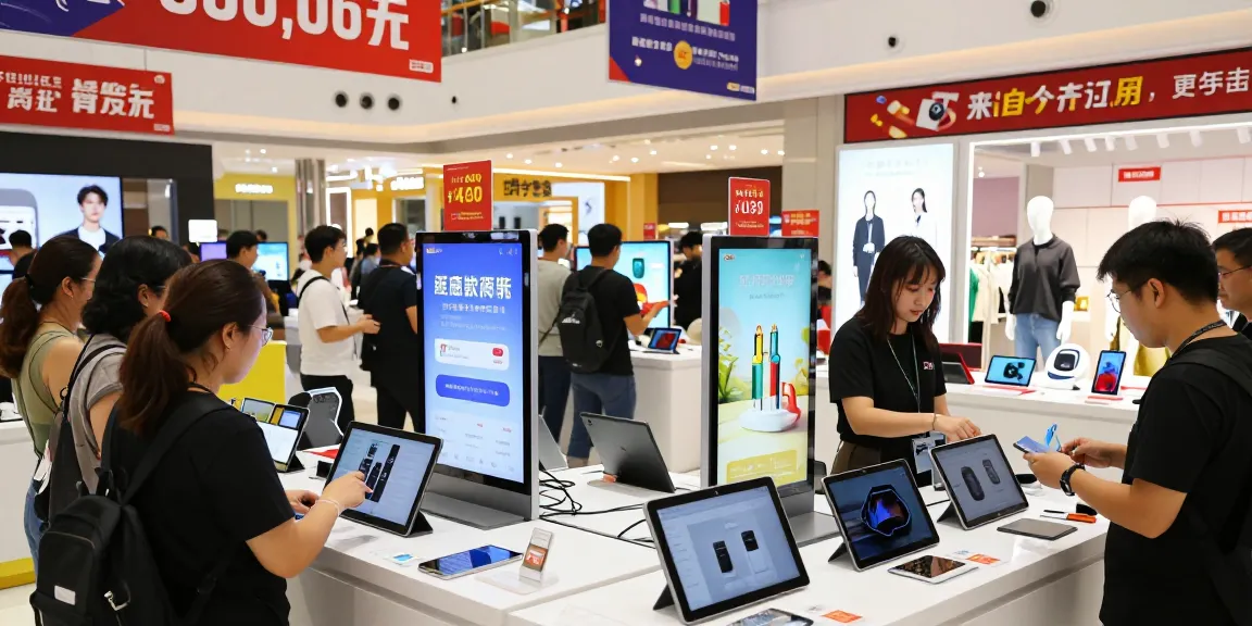 Para pengunjung berinteraksi dengan kios digital di pusat perbelanjaan uangemas99