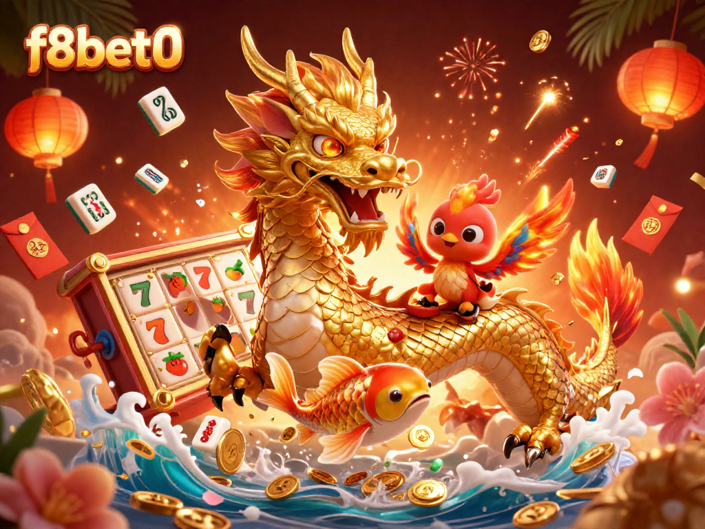 Experience thrilling wins with f8bet0 as a Chinese dragon and phoenix soar through a shower of coins.