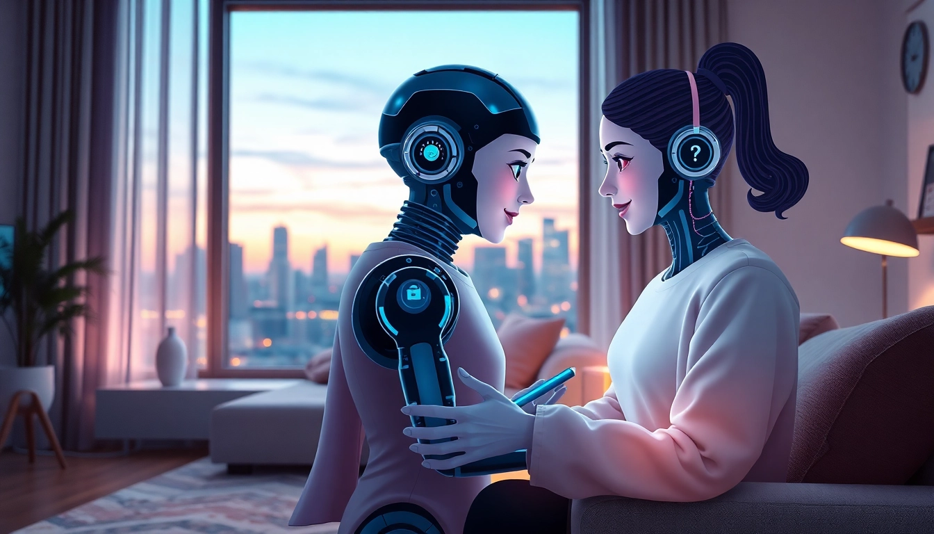 Engaging AI girlfriend in a cozy modern setting showcasing crush on ai interactions.