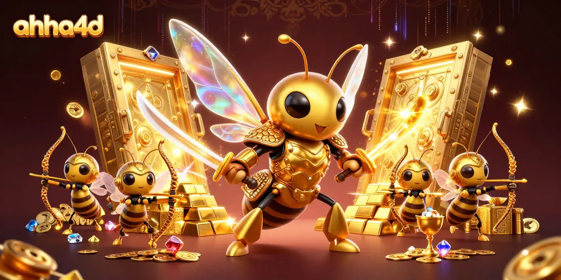 Join the thrilling action of ahha4d lottery with a vibrant 3D illustration of samurai hornets and treasure