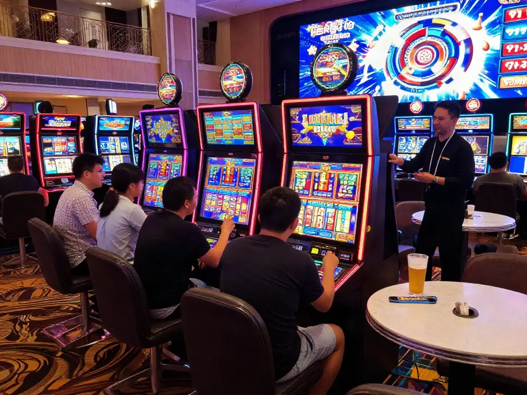 Engaged players enjoying slot88 machines in a vibrant casino atmosphere