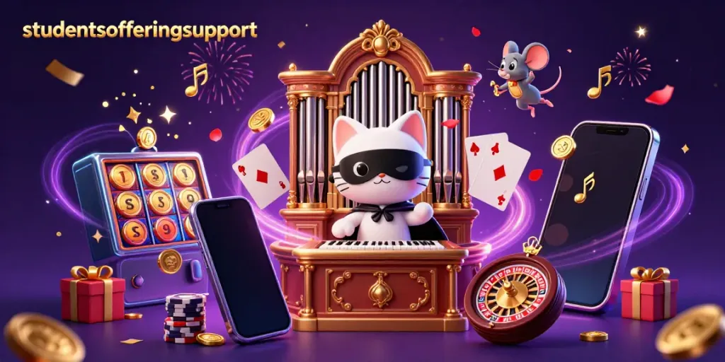 Permainan slot seru di platform studentsofferingsupport dengan kucing putih dan akrobat tikus.