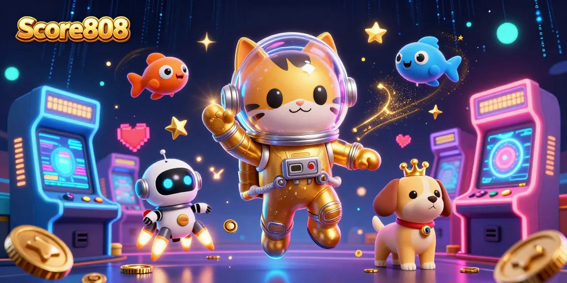 Experience Score808 with vibrant character dynamics amid glowing casino elements.