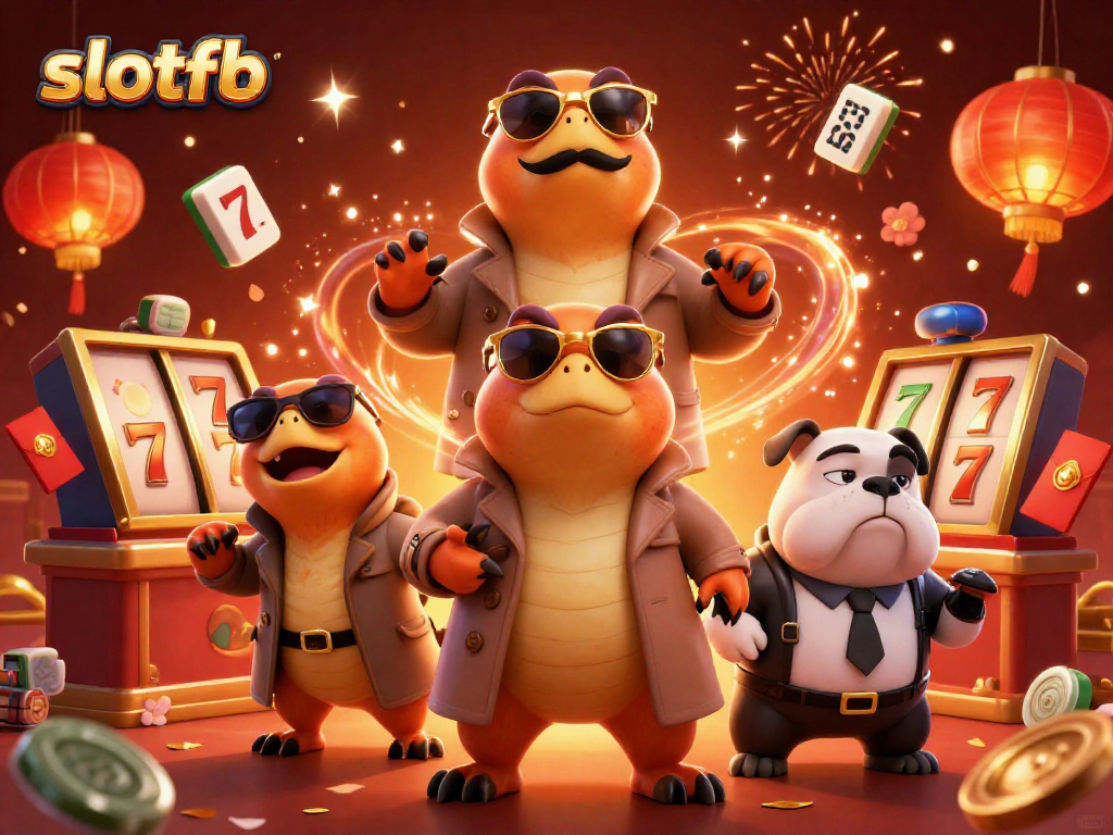 Experience thrilling action at slotfb with colorful casino elements and playful raptor characters in the VIP lounge