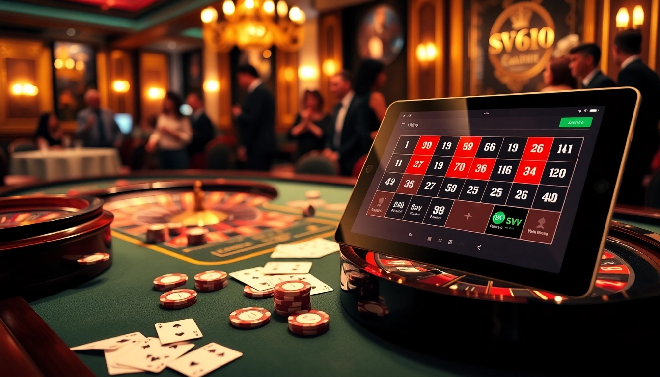 Exciting scene of 'sv66 đăng nhập' surrounded by casino tables, chips, and vibrant atmosphere.