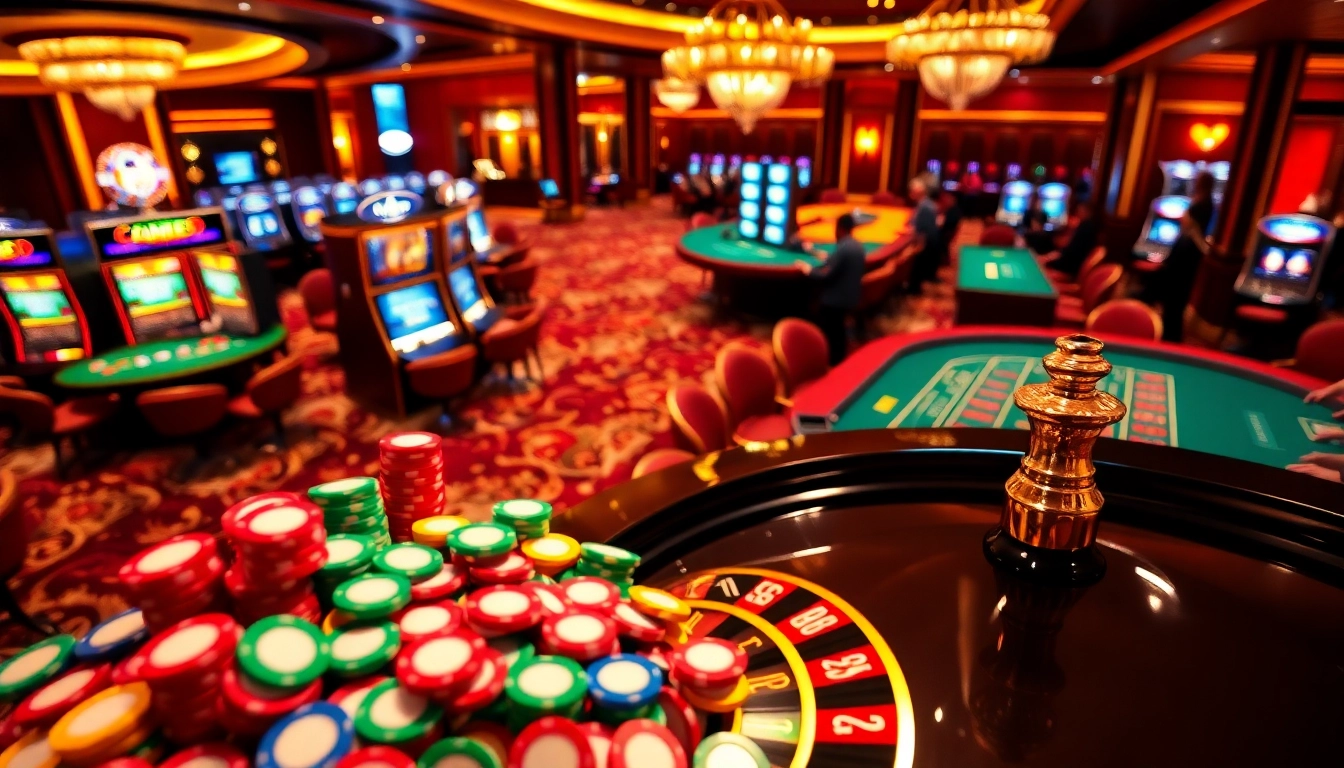 Exciting gaming scene at go 88 casino with poker chips and roulette wheel.