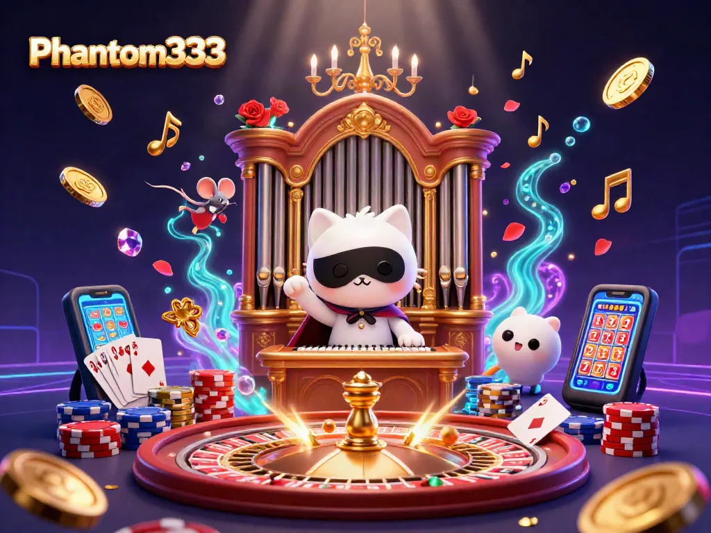 Engage in thrilling gameplay with phantom333 in an immersive casino scene featuring vibrant illustrations.