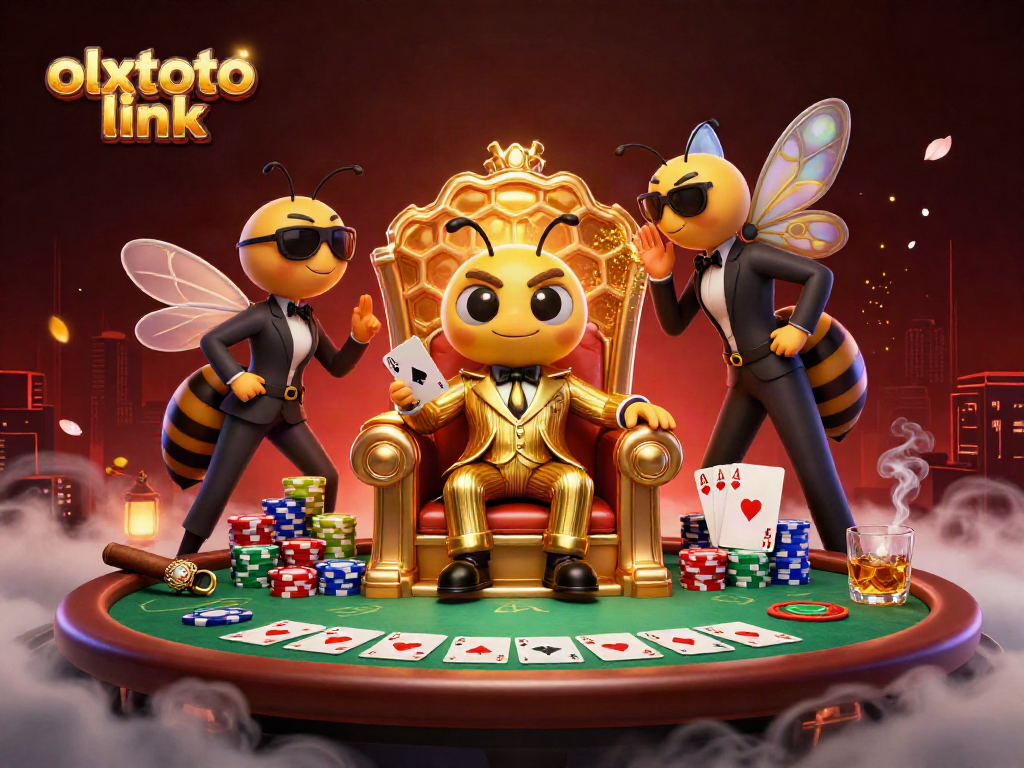 Engage with the olxtoto link in a vibrant casino scene featuring a mob boss and poker elements.