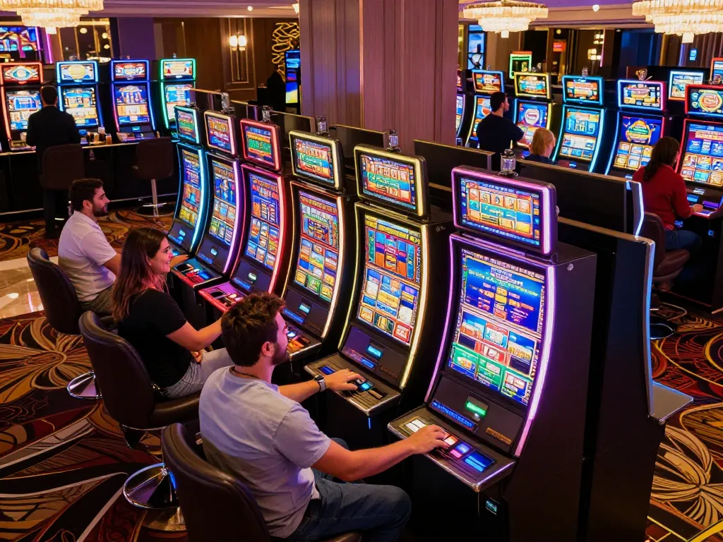Mesin slot mega menerangi lantai kasino saat pemain menikmati putaran yang mendebarkan.