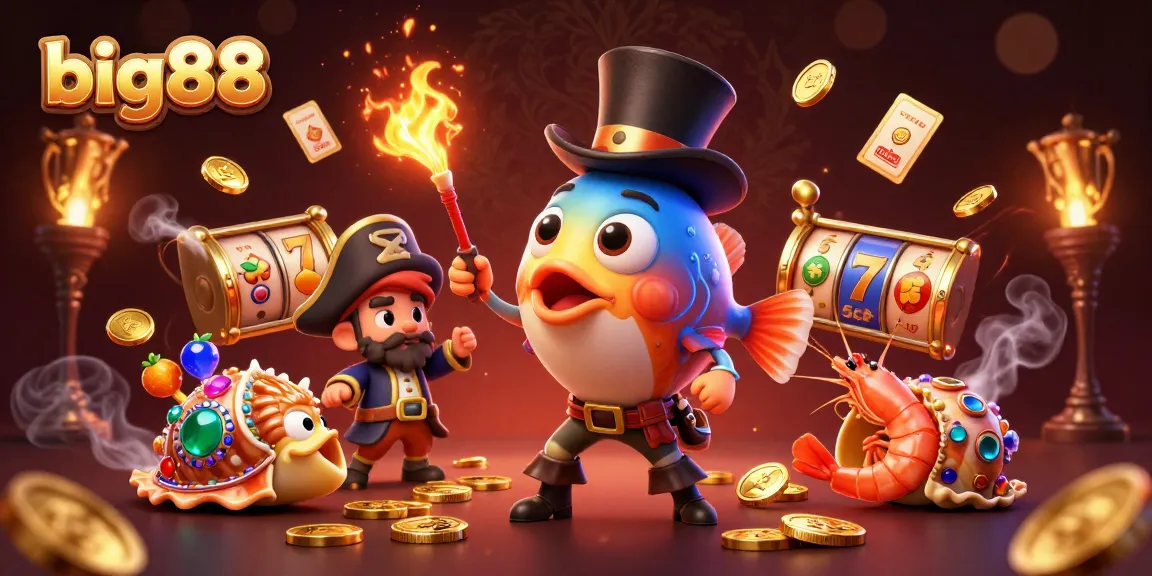 Engage with big88 as the anglerfish lures in golden coins in this vibrant casino scene.