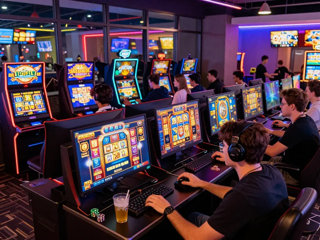 Experience the excitement of vegasslot77 with players enjoying vibrant slot games in an immersive gaming environment.
