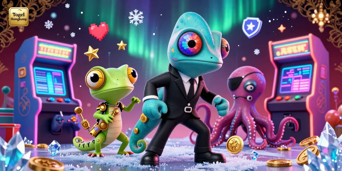 Togel Hongkong live action with a colorful casino scene featuring a secret agent chameleon and companion gecko.
