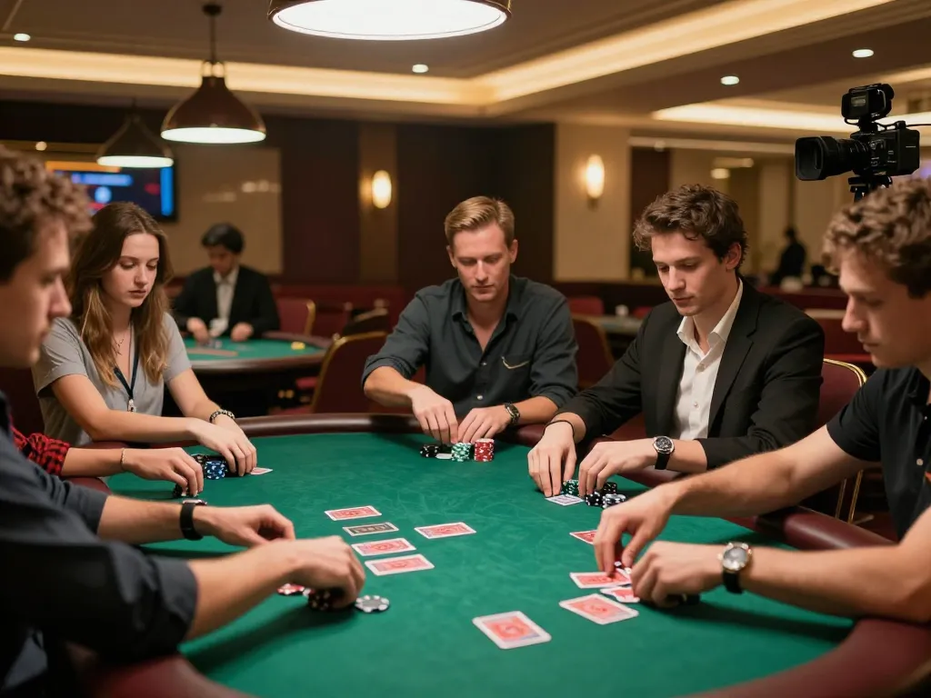 Players at ug883 intensely strategizing during a poker game, showcasing competitive spirit and casino excitement.