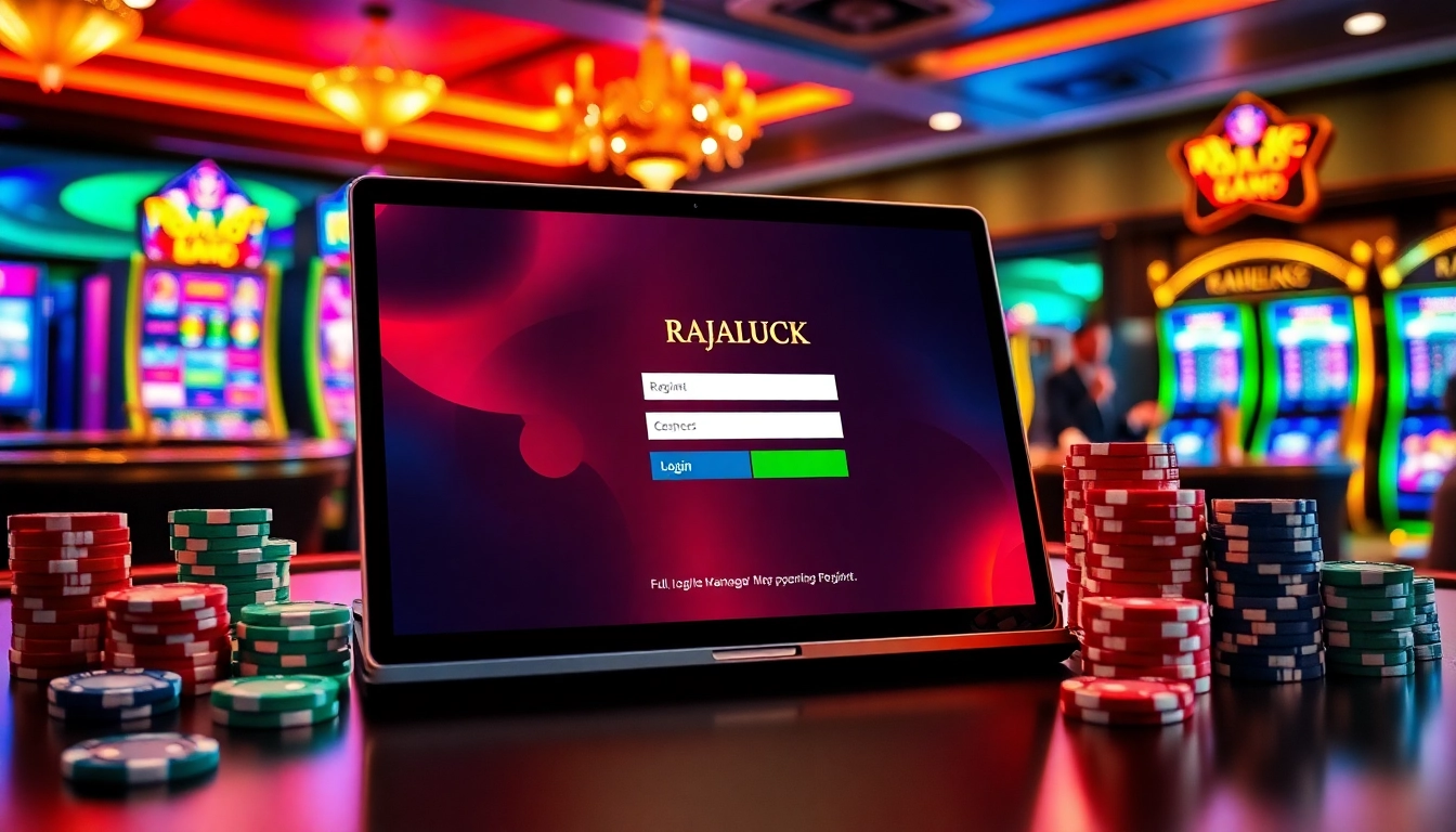 Engaging Rajaluck Login experience showcasing colorful casino elements and excited players.