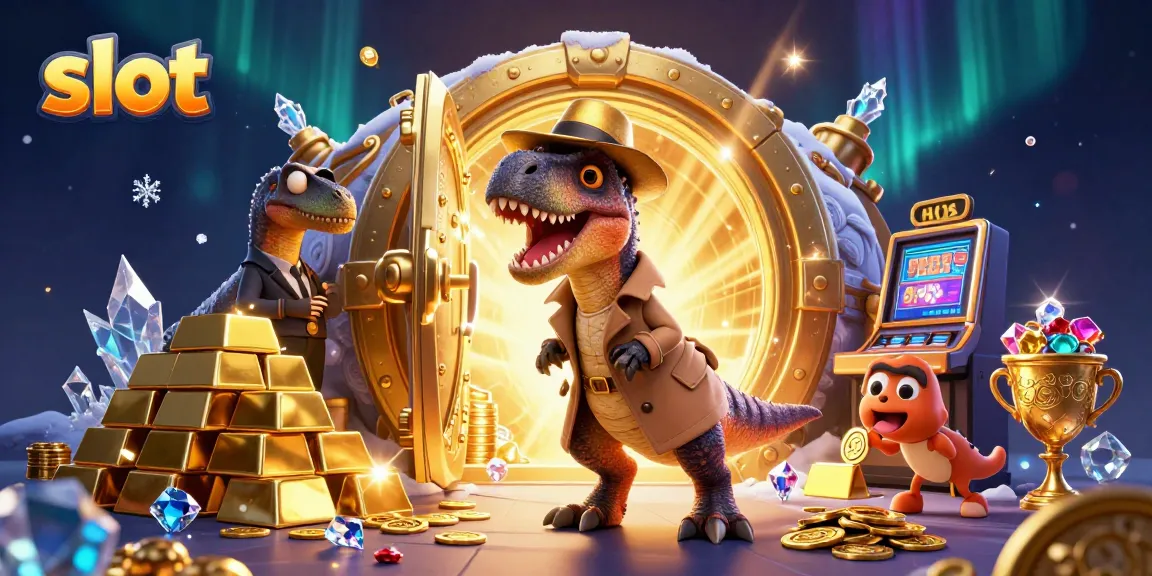 Slot gacor menyajikan velociaptor dan karakter unik di mesin slot yang penuh harta karun.