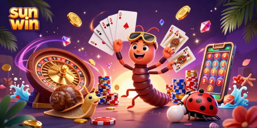 Engage in the vibrant world of sun win with a 3D cartoon dealer and exciting casino elements, showcasing fun and gameplay.