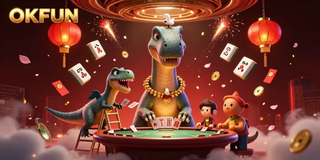 Engage in immersive gaming excitement at OKFUN with vibrant casino characters and elements.
