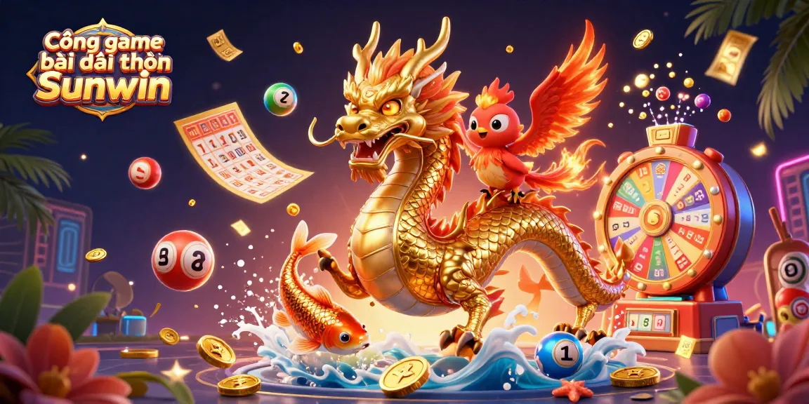 Experience the excitement of Cổng game bài đổi thưởng Sunwin with a vibrant 3D illustration featuring dynamic gaming elements and characters.