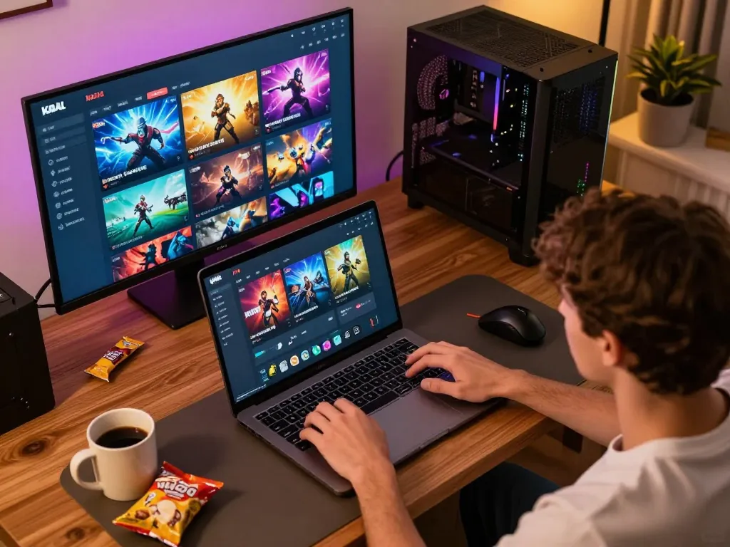 KADAL 778 featured in online gaming session where a user plays premium games on a laptop.