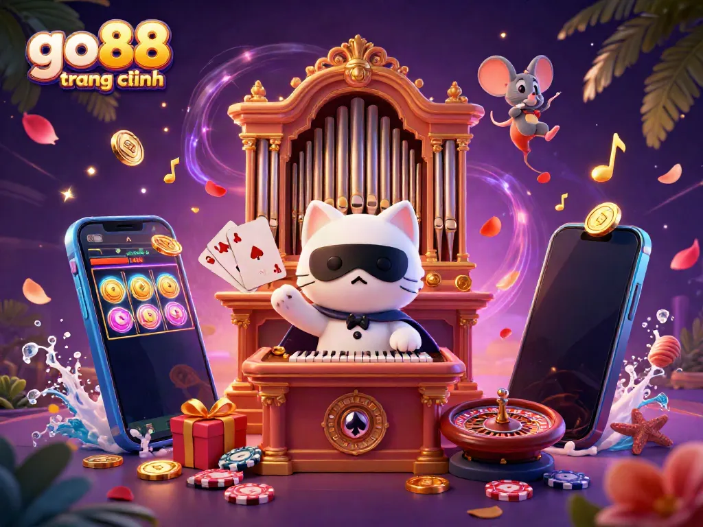Engage with go88 trang chính gameplay, featuring a whimsical casino scene with dynamic characters and game elements.