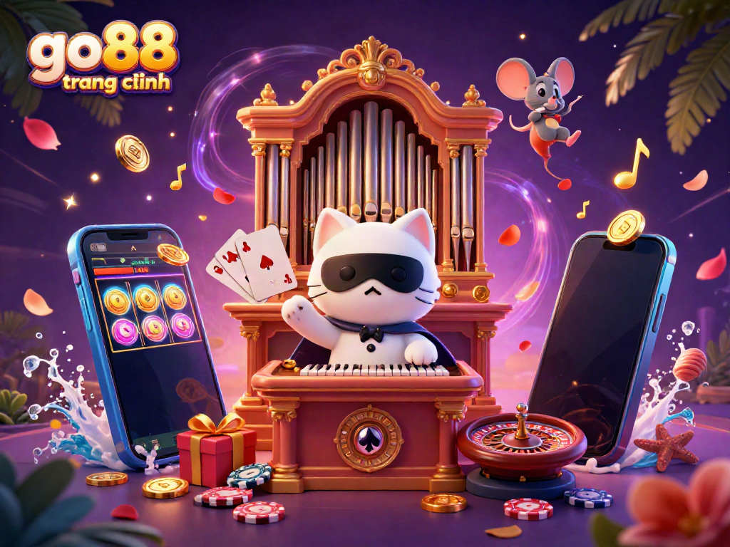 Engage with go88 trang chính gameplay, featuring a whimsical casino scene with dynamic characters and game elements.