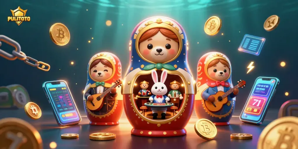 Engage with PULITOTO's dynamic casino adventure featuring vibrant characters and crypto elements.