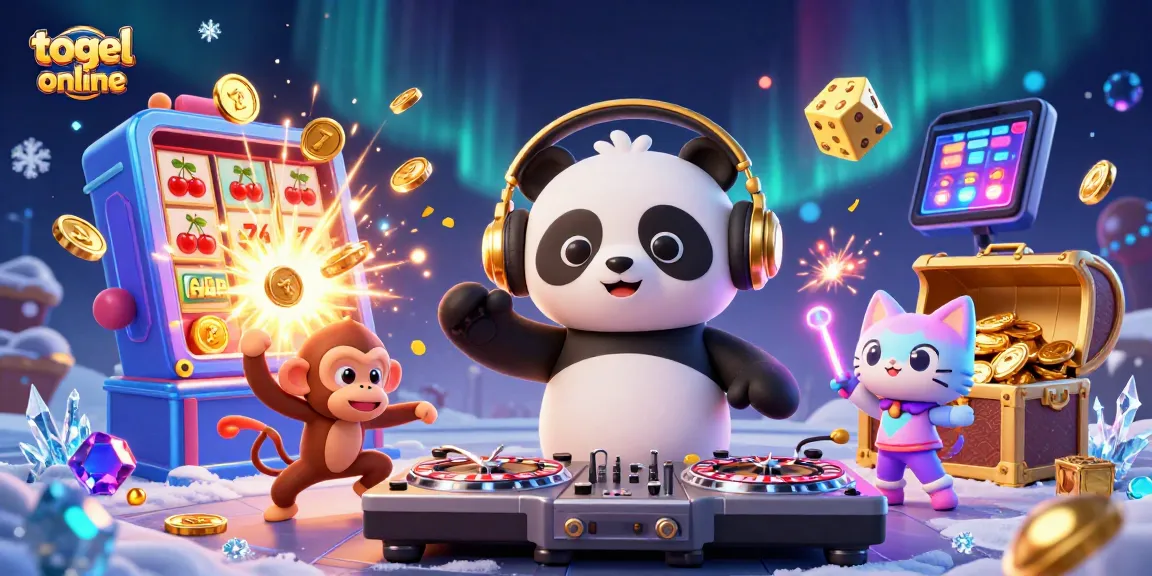 Engage with togel online in a vibrant scene featuring a DJ panda and lively casino elements.